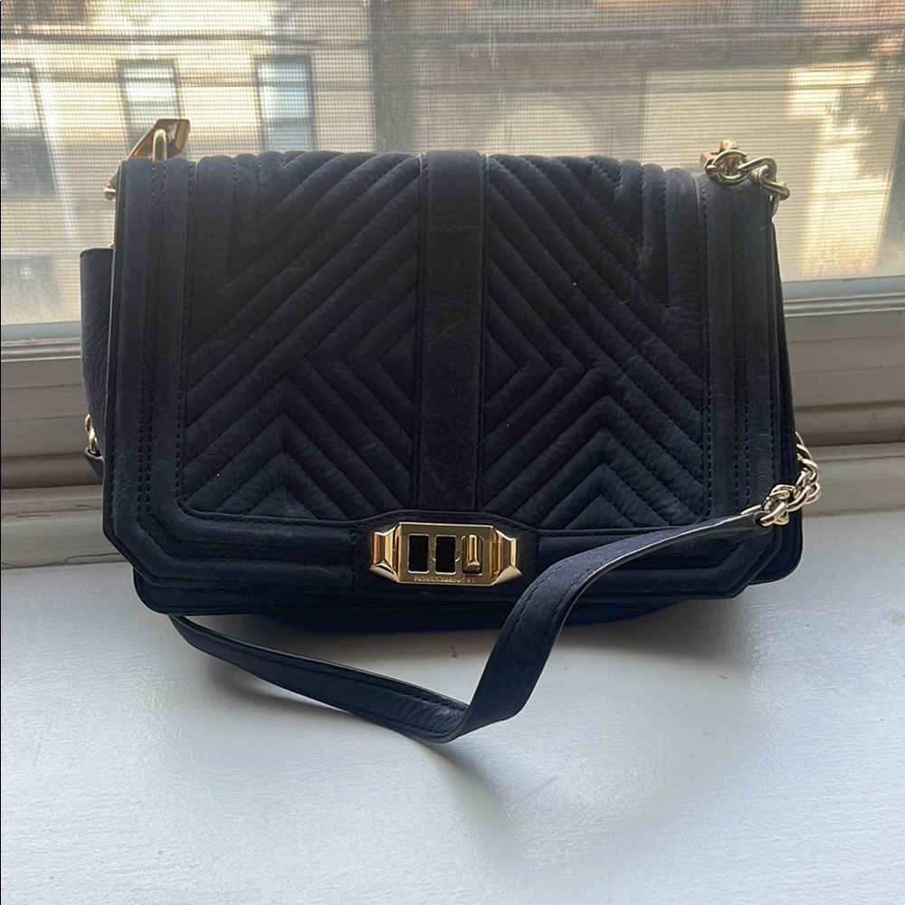 Rebecca Minkoff Black and Gold Quilted Shoulder Bag